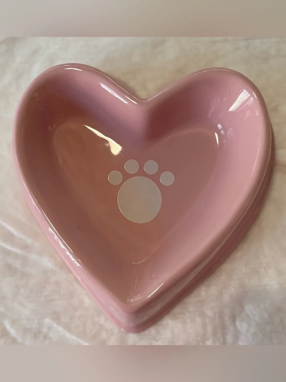 Pink Heart-Shaped Pet Bowl Paw Print Candy Dish Jewelry Holder Pet Lover Gift